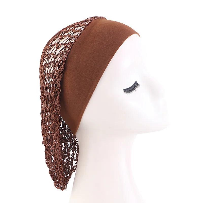 Women Stretchy Wide Band Crochet Hair Snood Mesh Net Wig Cap Head Cover Care Nightcap Pocket Wrap Dreadlock Headwear