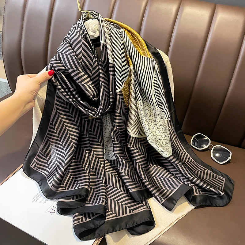 180*90cm Luxury Brand Women Summer Silk Scarves Shawl Lady Wrap Soft Female Europe Designer Beach Bandanna foulard muffler pareo