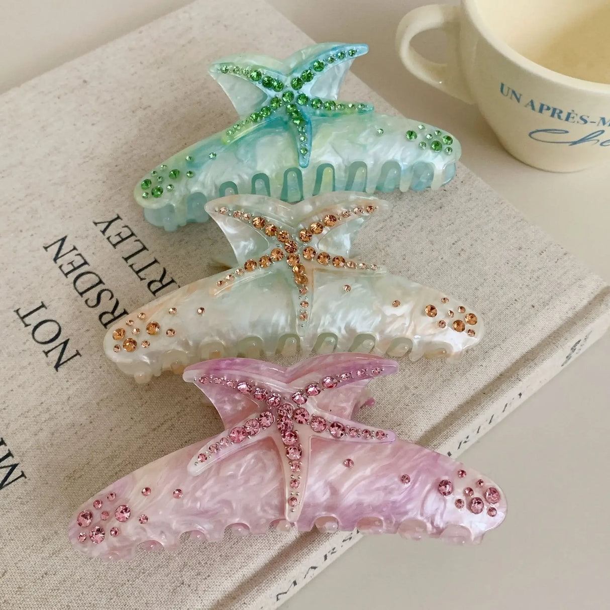 Pince à cheveux YHJ en forme d'étoile de mer pour femme, pince à cheveux en acétate et strass, bijoux de vacances, pince à cheveux tendance, accessoires pour cheveux