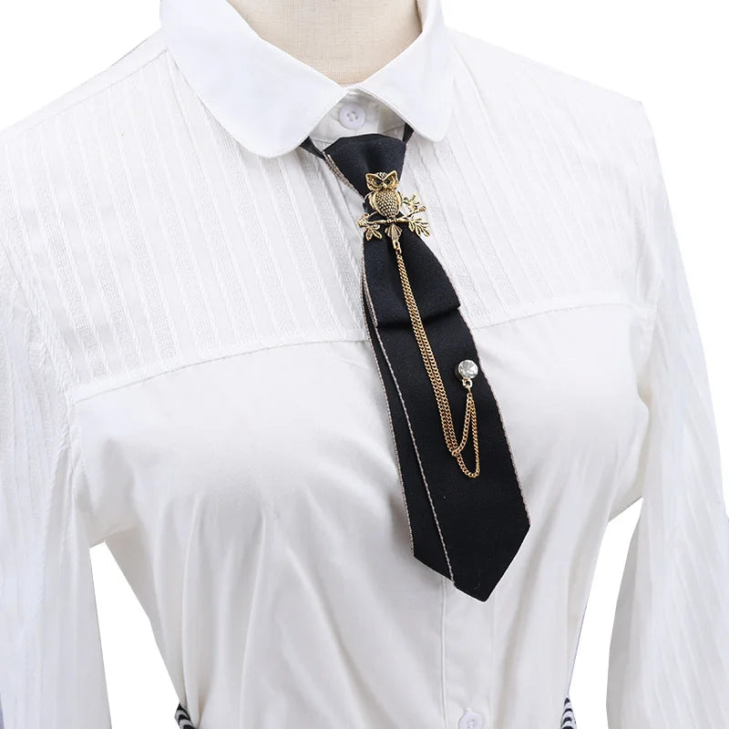 Cravate en ruban noir faite à la main, bijoux en strass cristal, chemises blanches pour hommes, étudiantes, garçons, col, cravates, uniformes, femmes