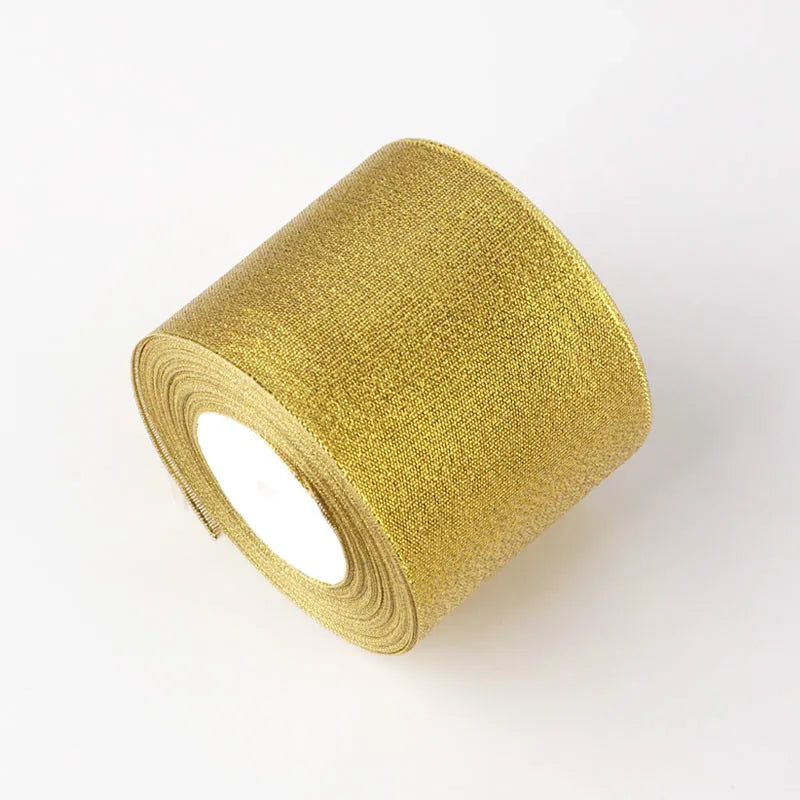 Rouleau de 22 mètres de ruban satiné pailleté doré et argenté, pour décoration de mariage, bricolage, nœuds, cadeaux de Noël