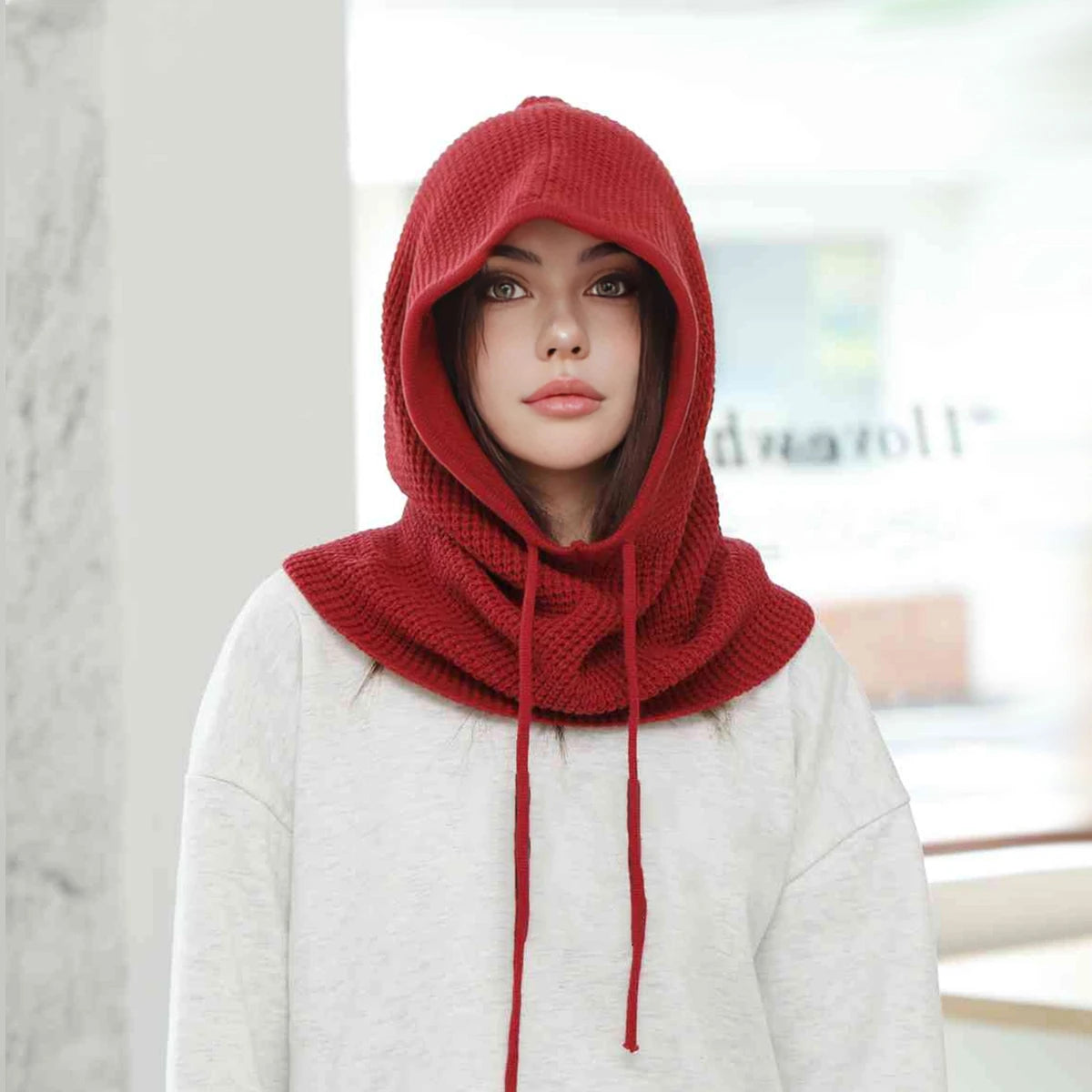 A Women Winter Beanie Hats One-Piece Knit Balaclavas Mask Neck Circle Scarf Ski Snow Hat