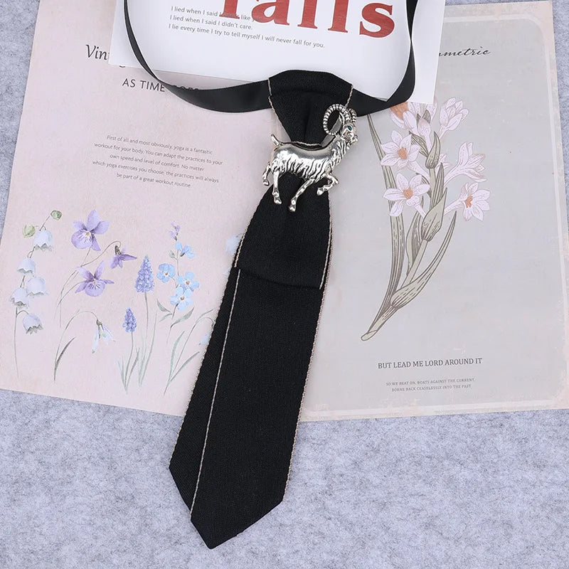 Cravate en ruban noir faite à la main, bijoux en strass cristal, chemises blanches pour hommes, étudiantes, garçons, col, cravates, uniformes, femmes