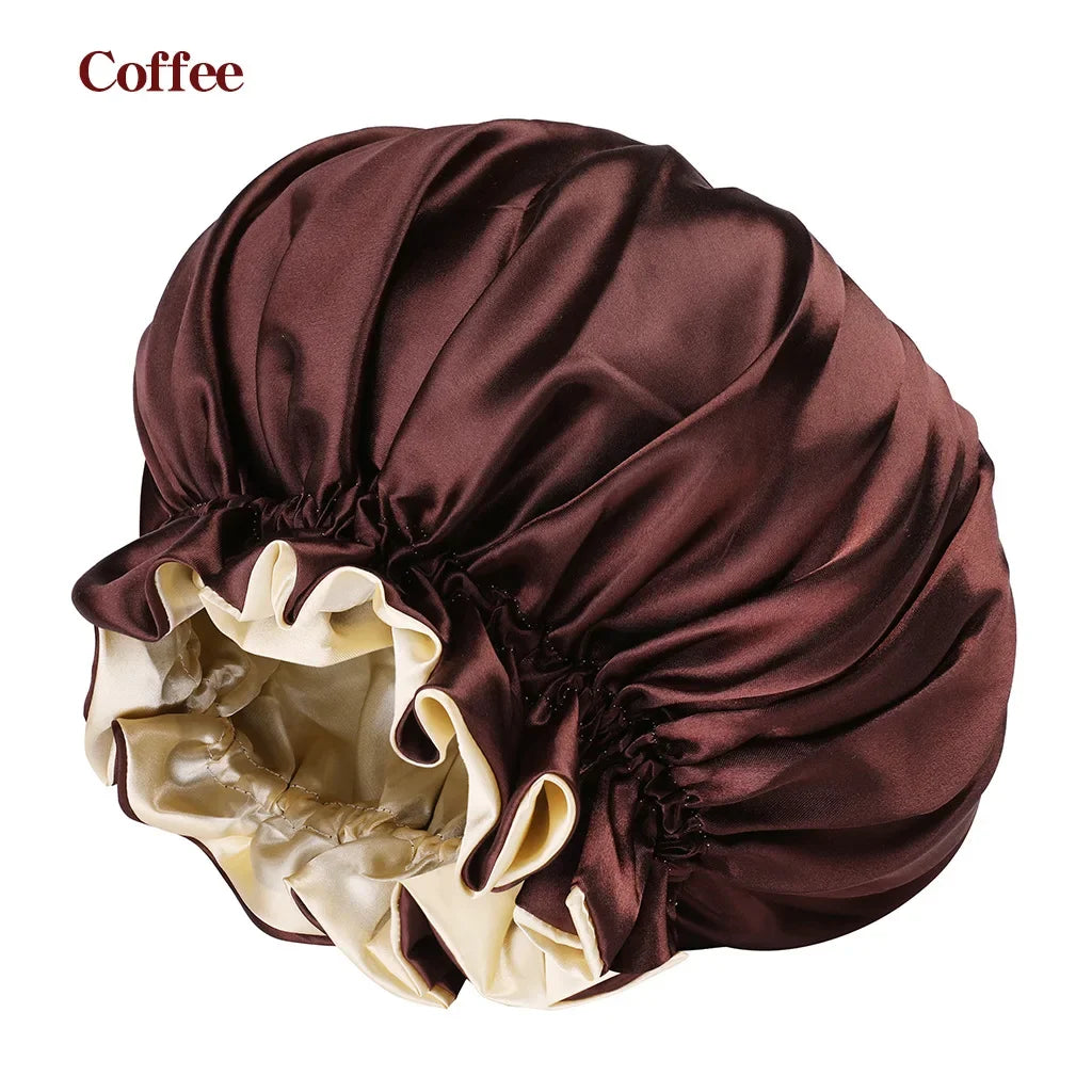 New Women's Satin Solid Sleeping Hat Night Sleep Hair Care Bonnet Nightcap Silky Shower Caps Comfortable Flower Band Unisex Cap
