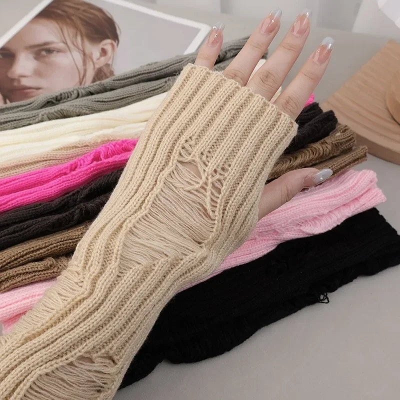 Gants unisexes en lambeaux, style punk gothique, mitaines en tricot, mitaines souples, extensibles et cassées, pour femmes et hommes