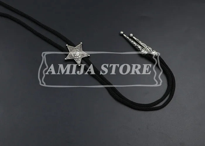 Vintage Bolo Tie Shirt Chain Cowboy Jazz Alloy Men Women Leather Rope Long Necklace Imitation Obsidian Sweater Chain Men Accesso