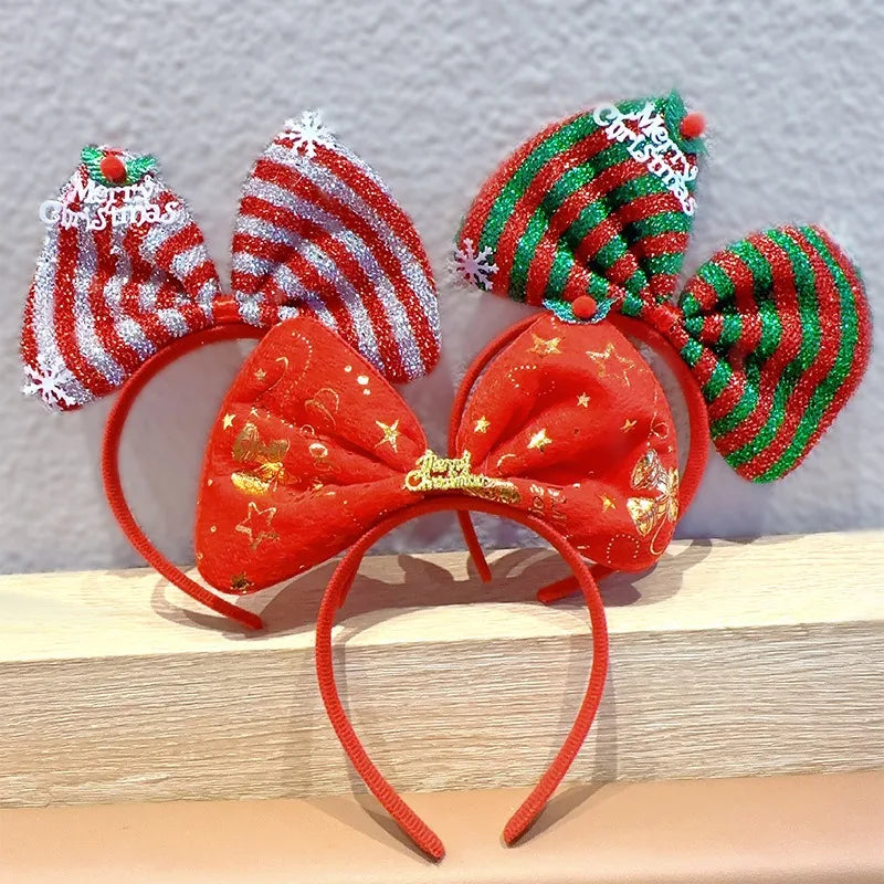 Navidad Bows Elastic Headbands for Adult Children's Hair Accessories Happy Christmas New Year Party Merry Xmas Headdress Supply