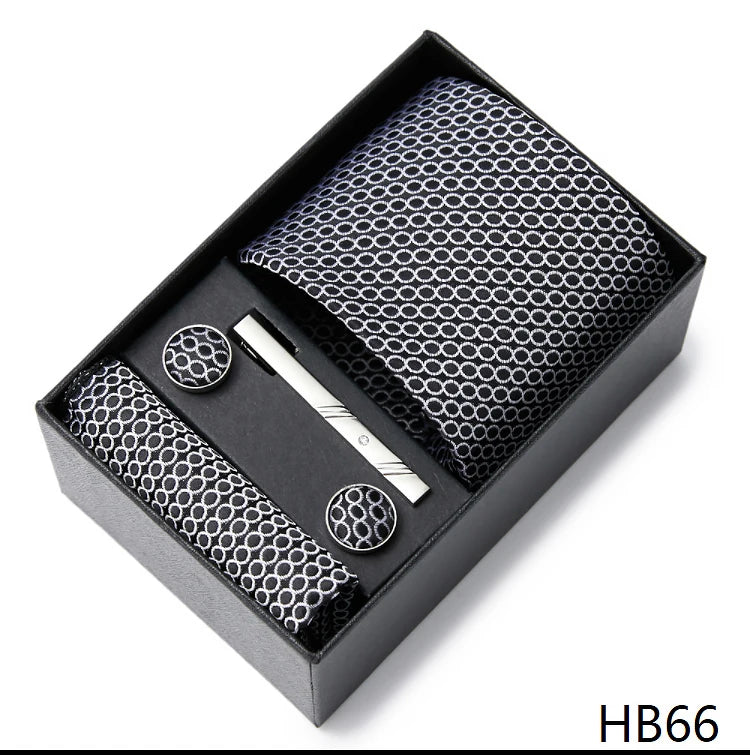 Gravatas For Men Luxury Tie Hanky Pocket Squares Cufflink Set Necktie Box Male Brown April Fool's Day