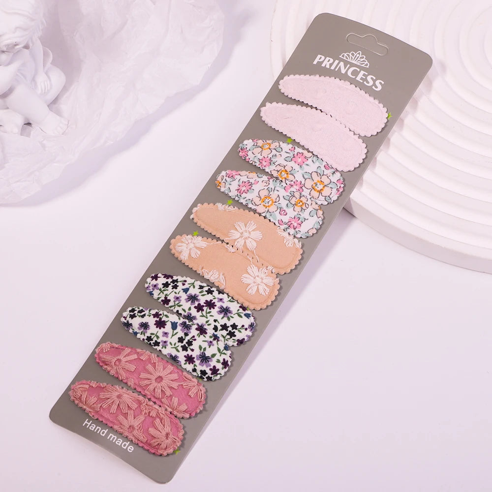 Lot de 10 barrettes à cheveux en forme de goutte d'eau, 5,6 cm, avec broderie imprimée, pour filles mignonnes, épingles à cheveux, couvre-chefs, accessoires pour cheveux pour enfants