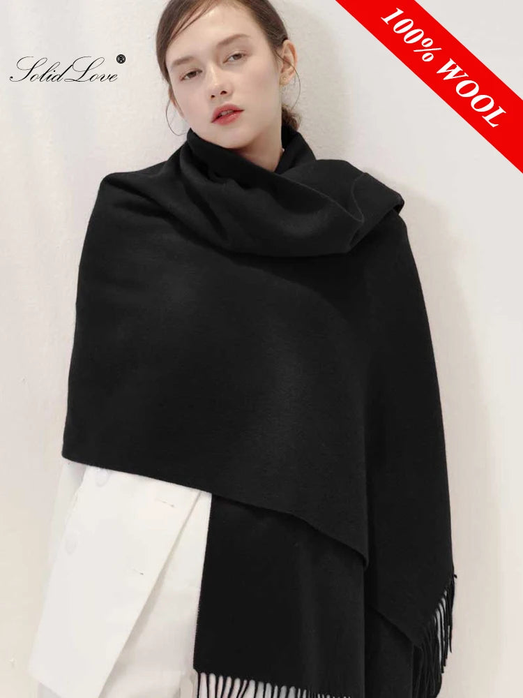 100% Wool Scarf Women Thickening Cashmere Winter Scars Shawls Fashion Female Pashmina Scarves Oversized Keep Warm Warps 300g