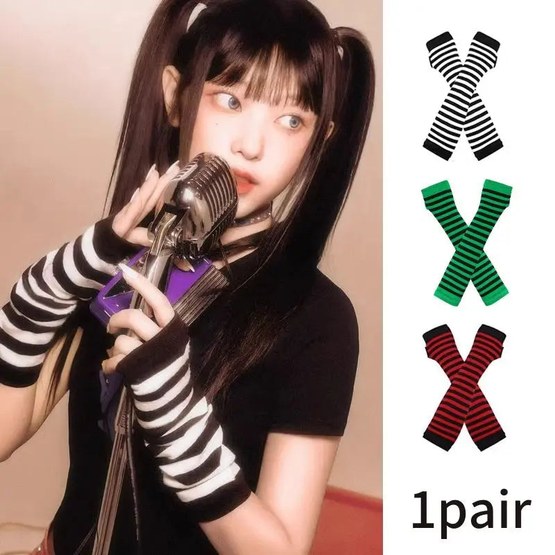 Women's Elbow Gloves Christmas Long Knitted Arm Cover Colorful Striped Long Fingerless Gloves Autumn Winter New Warmer Wristband