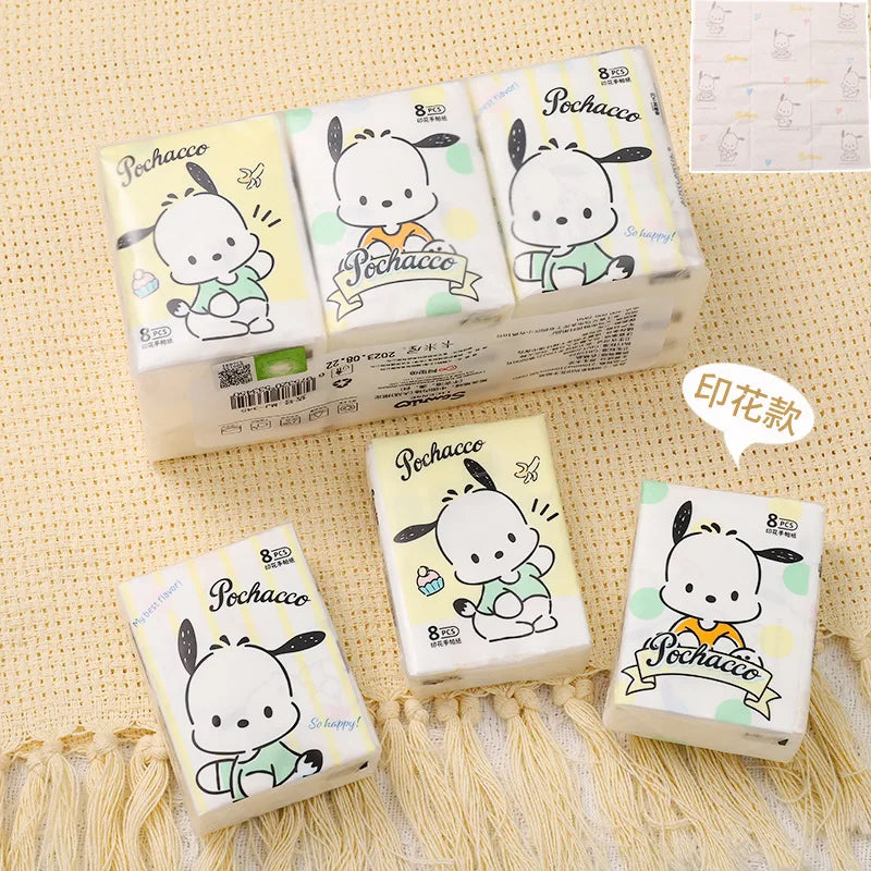 9pcs Hello Kitty Sanrio Tissue Pochacco Kawaii Cartoon Printed Handkerchief Cute Girl Portable Toilet Paper Girly Gift