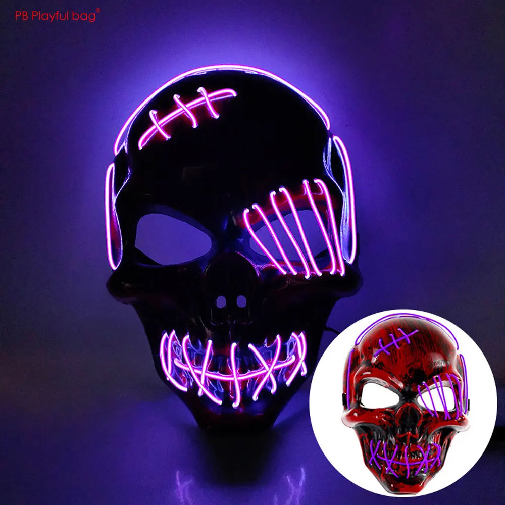 Masque lumineux LED en forme de crâne de pirate borgne, accessoire de fête d'Halloween, de cosplay, jouet de farce, lumière froide, fantôme d'horreur AC188