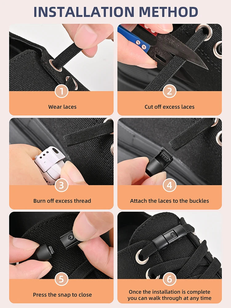 Lacets élastiques sans nœuds pour chaussures de sport, 8 mm, plats et larges, pour enfants et adultes
