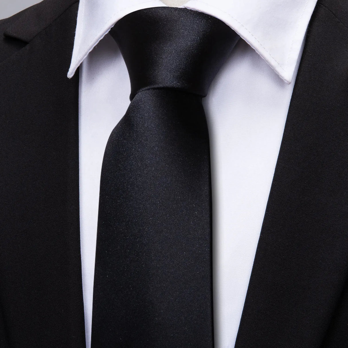 Cravates en soie noire pour hommes, classiques, solides, tissées de haute qualité, avec pochette et boutons de manchette, pour soirées formelles, design Barry.Wang