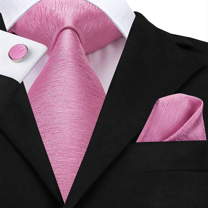 Hi-Tie 100% soie classique pour homme, cravate de mariage corail rose rouge pêche, pochette carrée, boutons de manchette, ensemble de cravates roses pour hommes, cravates cachemire unies