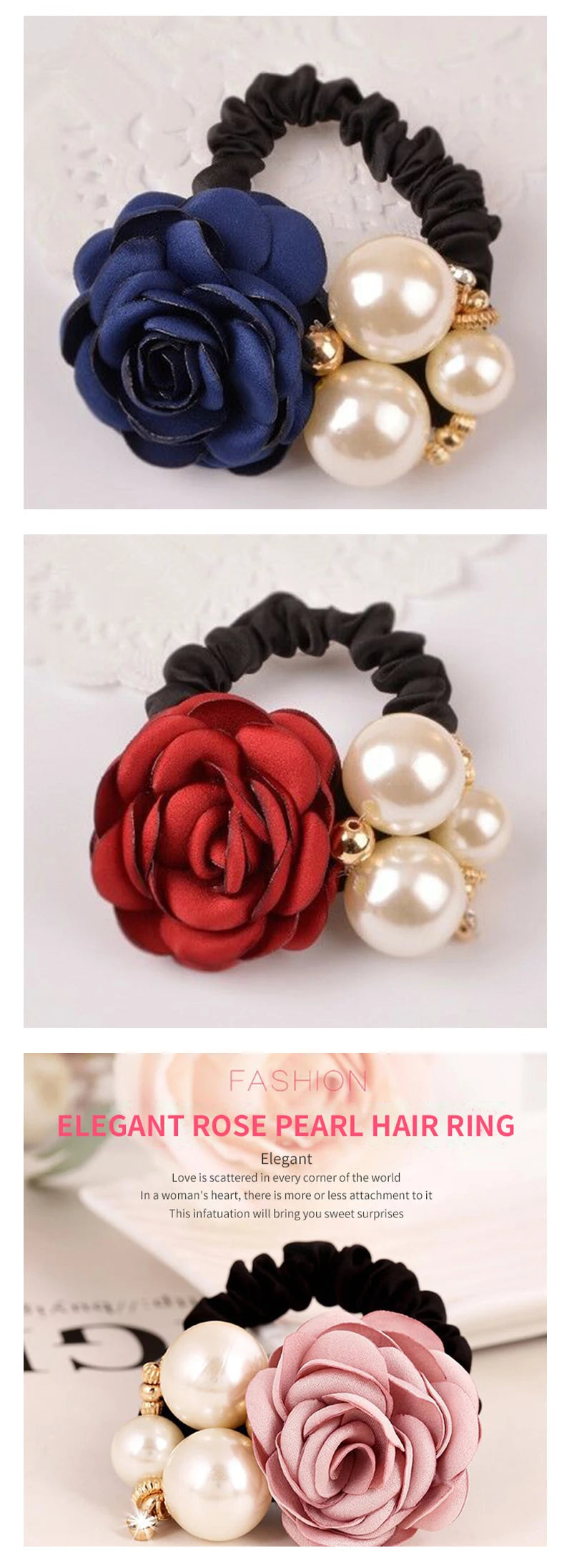 Élastiques à cheveux en forme de fleur de rose perlée, élastiques à cheveux, bandeaux en caoutchouc extensibles, bandeaux floraux, chouchous, porte-queue de cheval