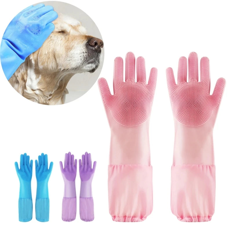 Reinigungshandschuhe für die Tierpflege, Badehandschuh für Hunde und Katzen, indirekter Shampoo-Gel-Schrubber, sauberer weicher Silikonhandschuh, Hand- und Hautschutz