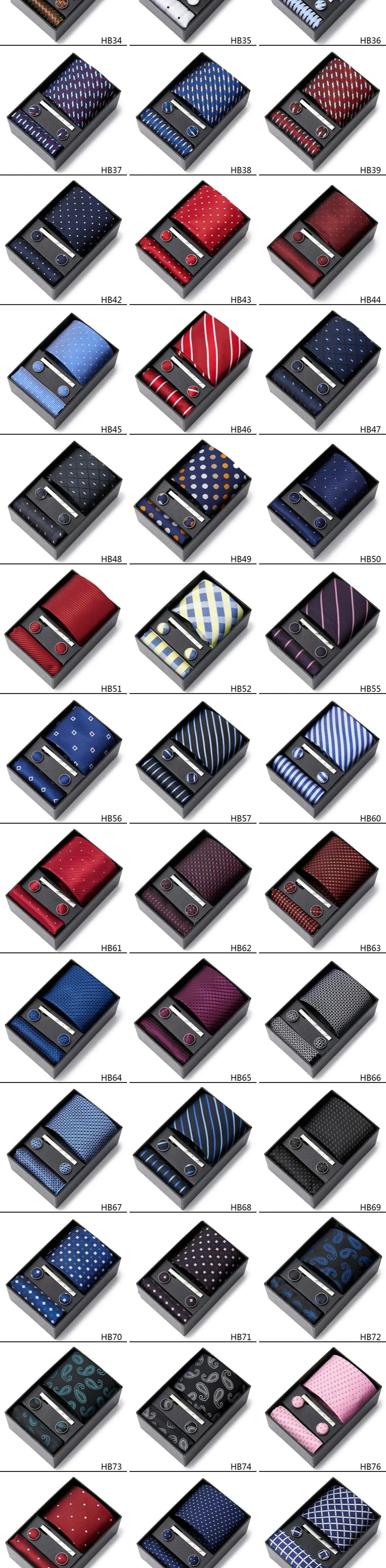 65 Colors Fashion Tie Handkerchief Set Tie Clip Necktie Box Man's Shirt Dark Red Accessories Men Wedding Holiday Gift