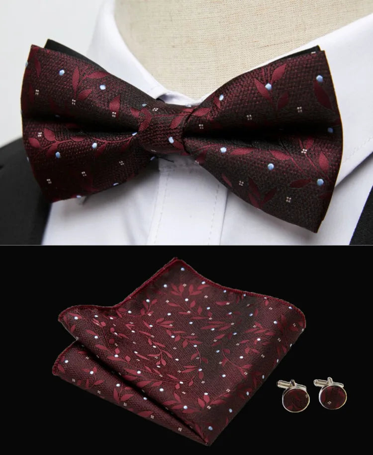 HUISHI Classic Blue Bowties For Men Paisley Floral Bow Tie Pocket Square Cufflinks Suit Set Wedding Party Plaid Solid Butterfly