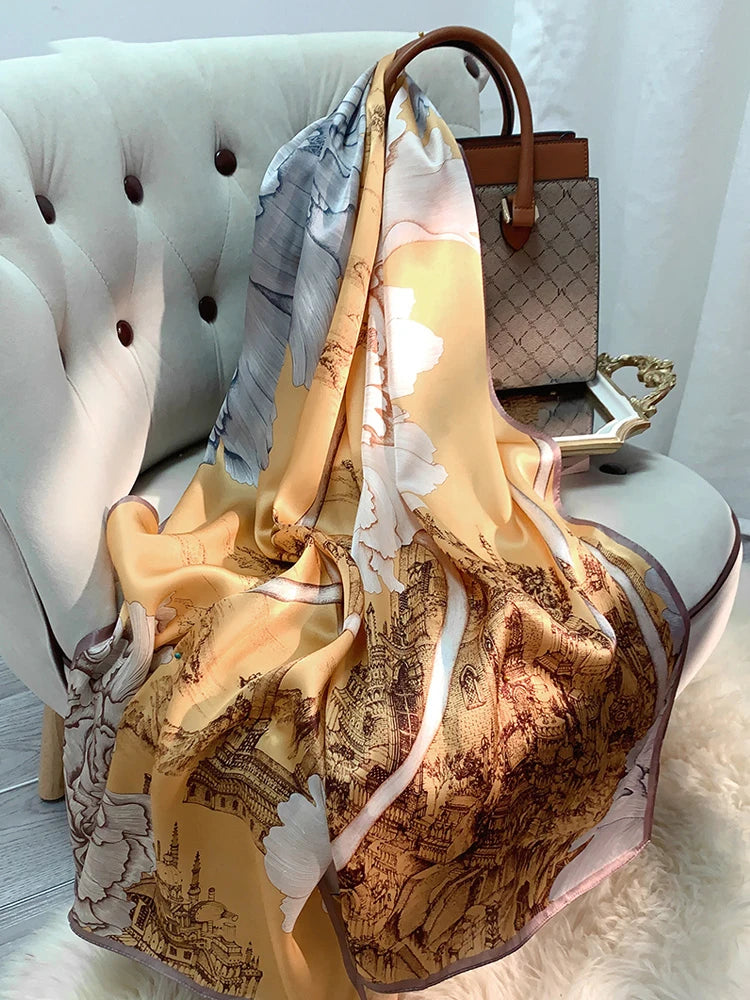 Foulard long en soie pour femme, 100 % soie naturelle, élégant, fin, en pashmina, pour le printemps et l'été