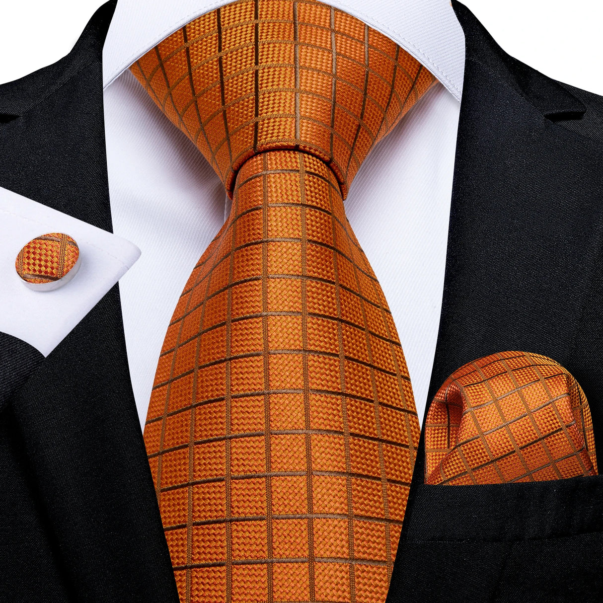 Cravate homme orange cachemire luxe soie polyester mariage bal 8 cm ensemble cravate pochette mouchoir boutons de manchette cadeau pour mari homme accessoire