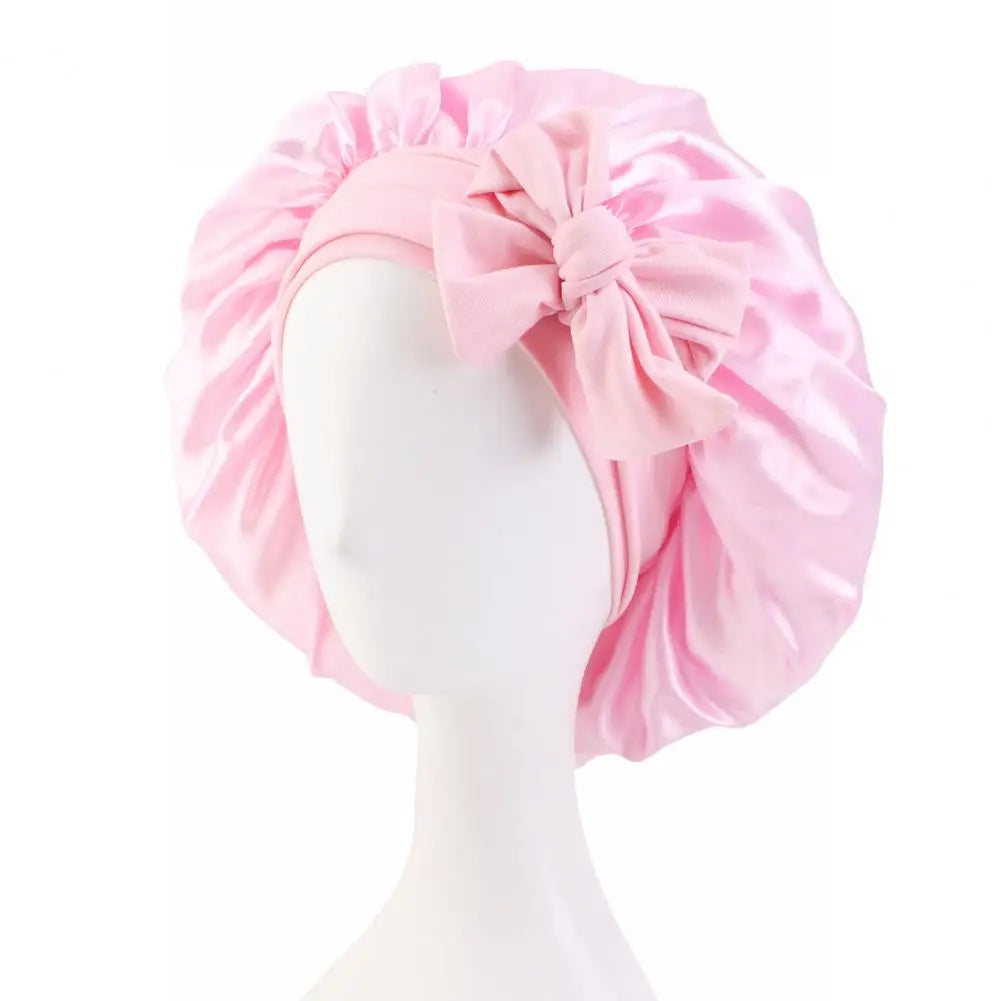 Women Shower Cap Sleeping Satin Bonnet Lace-up Bow Waterproof Women Braids Curly Night Hat Beauty Parlor Cap Salon Hat