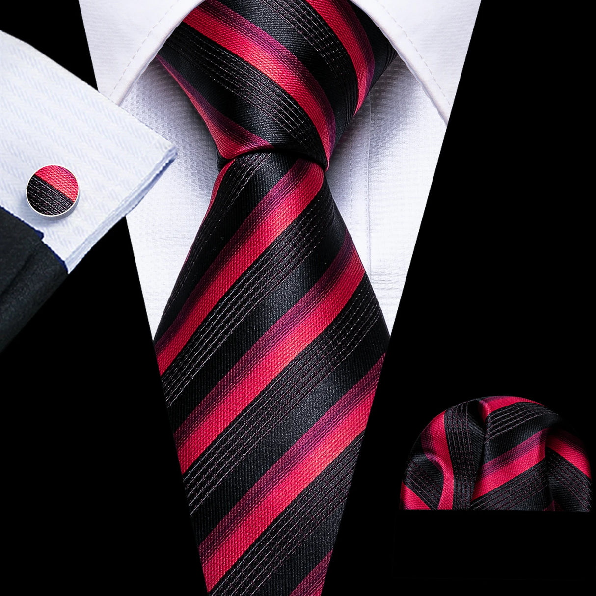 Barry.Wang Ensemble cravate et boutons de manchette en soie pour homme, motif jacquard, rouge, bordeaux, rose, pour mariage, affaires, fête