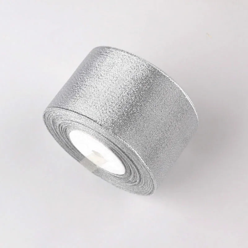 Rouleau de 22 mètres de ruban satiné pailleté doré et argenté, pour décoration de mariage, bricolage, nœuds, cadeaux de Noël