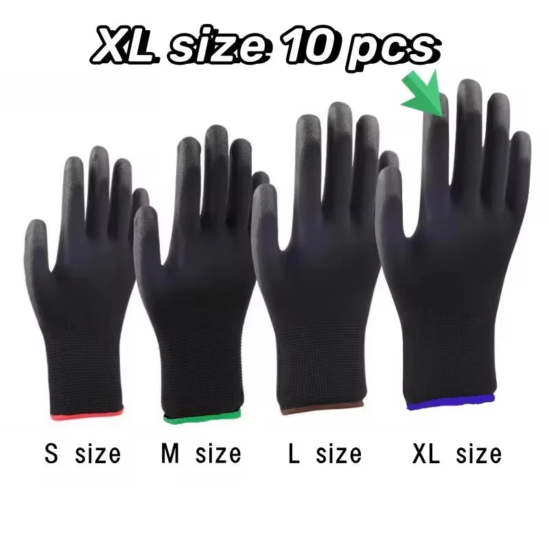10 pares de guantes de seguridad duraderos: antideslizantes, resistentes al desgaste y con protección ESD para jardinería y carpintería.