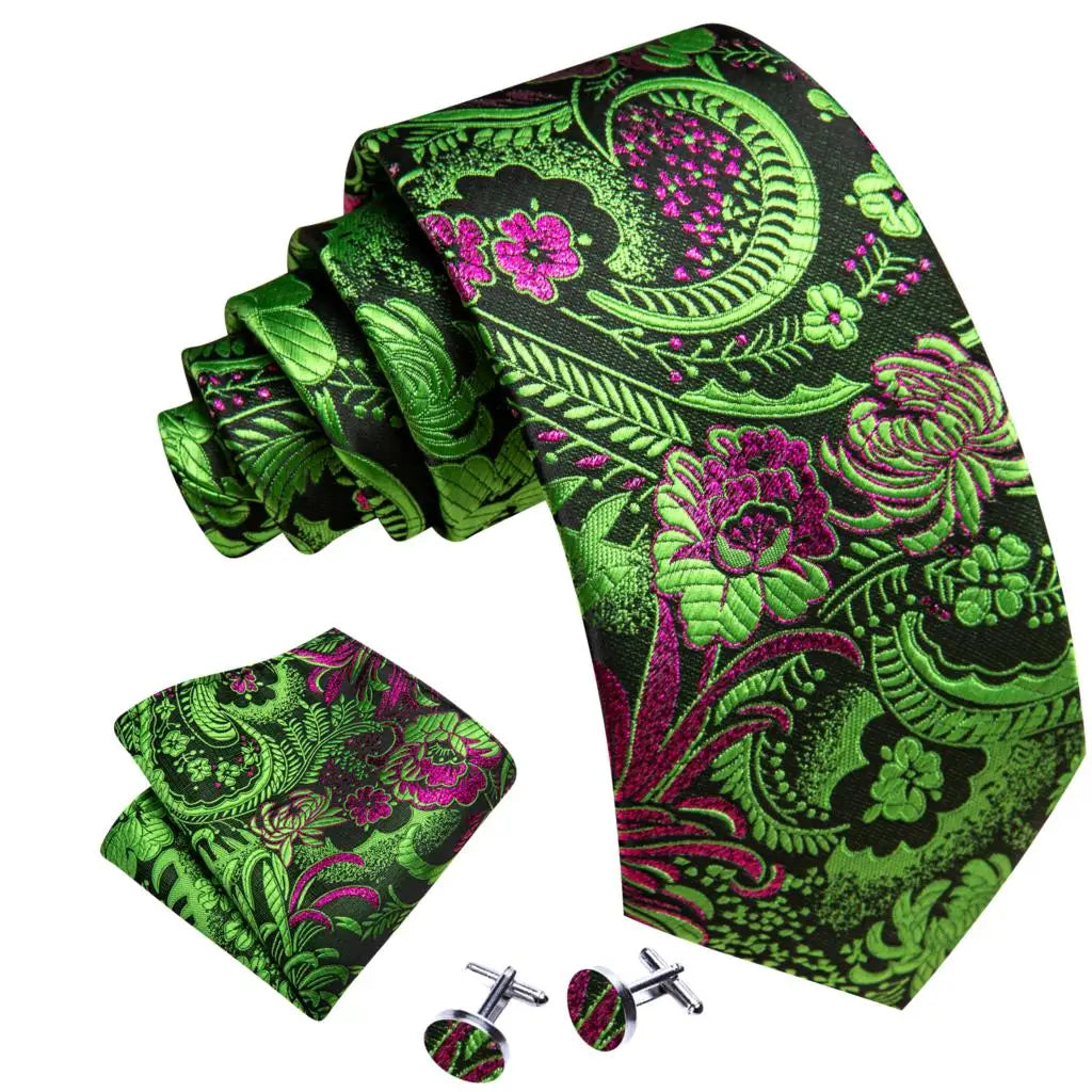 Ensemble élégant de cravates et boutons de manchette en soie à fleurs multiples pour homme, cravate jacquard à fleurs pour mariage, entreprise, fête, événement, Barry.Wang