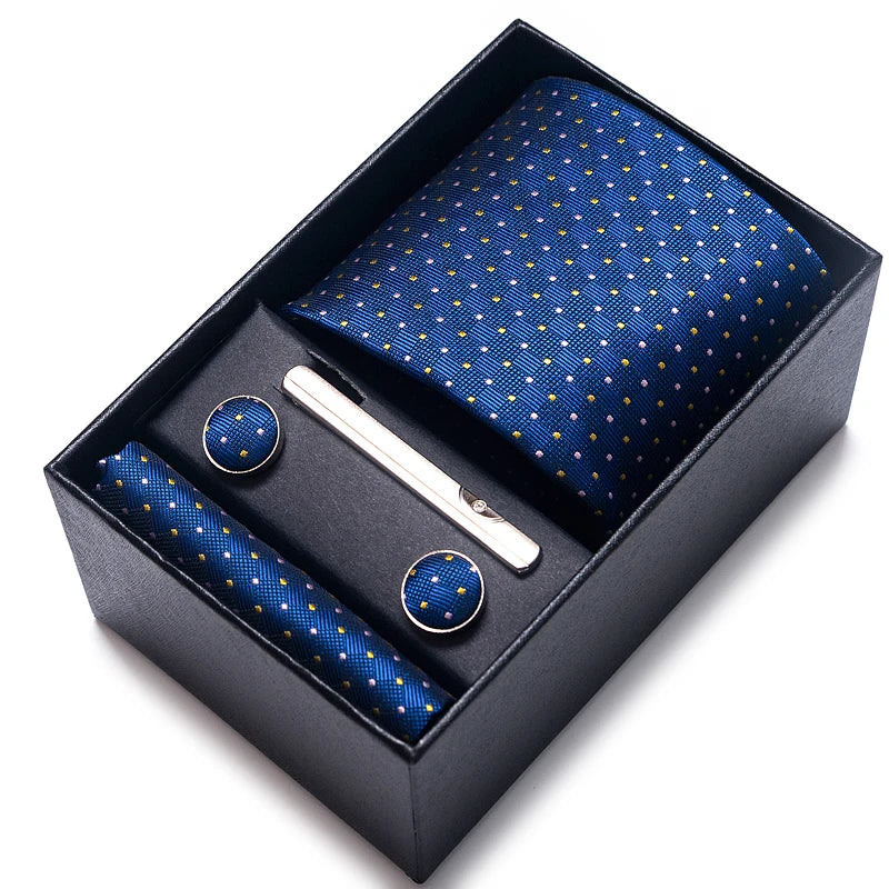 Cravate pour homme, tout nouveau style, cadeau de mariage, ensemble de pochettes, boîte à cravates, accessoires de costume noirs pour hommes