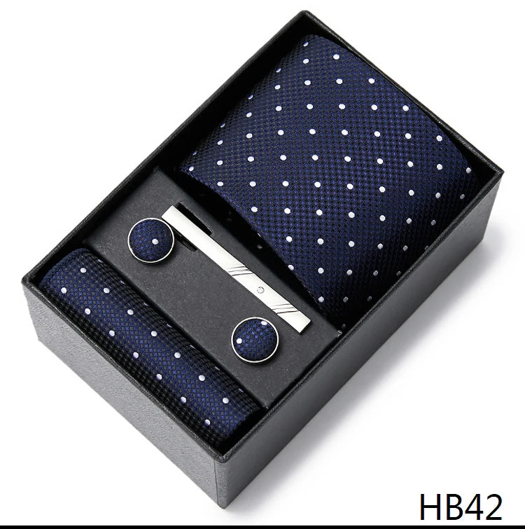 Gravatas For Men Luxury Tie Hanky Pocket Squares Cufflink Set Necktie Box Male Brown April Fool's Day