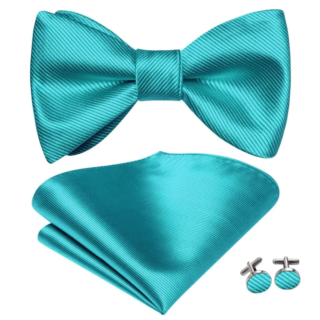 Hi-Tie Ensemble nœud papillon en soie pour homme, mouchoir et boutons de manchette, bleu, rouge, or, noir, blanc, jacquard, nœud papillon, mariage, affaires
