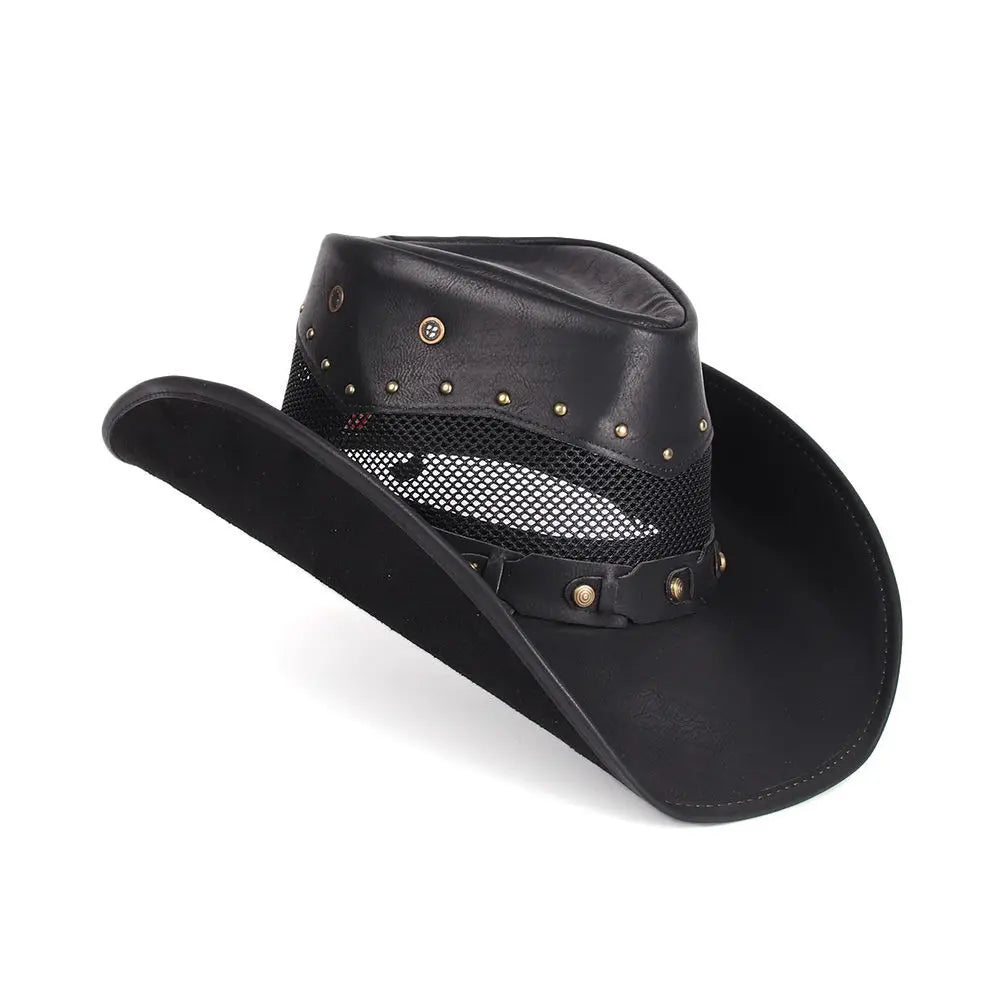 Designer Men's and Women's Leather Western Cowboy Hat Knight Cap Breathable Sun Hat Top Gorras Para Hombres 모자 Caps for Men