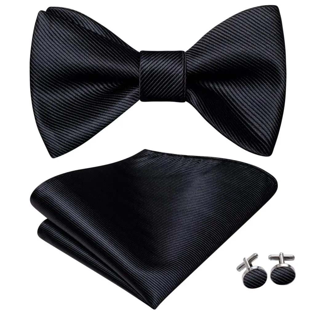 Hi-Tie Ensemble nœud papillon en soie pour homme, mouchoir et boutons de manchette, bleu, rouge, or, noir, blanc, jacquard, nœud papillon, mariage, affaires