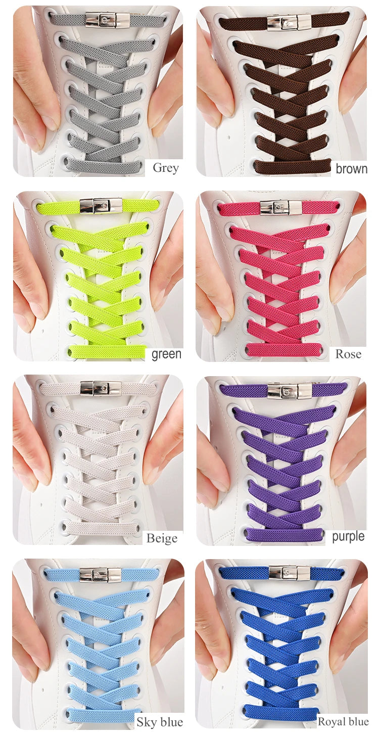 Lacets élastiques sans nœuds pour chaussures de sport, 8 mm, plats et larges, pour enfants et adultes