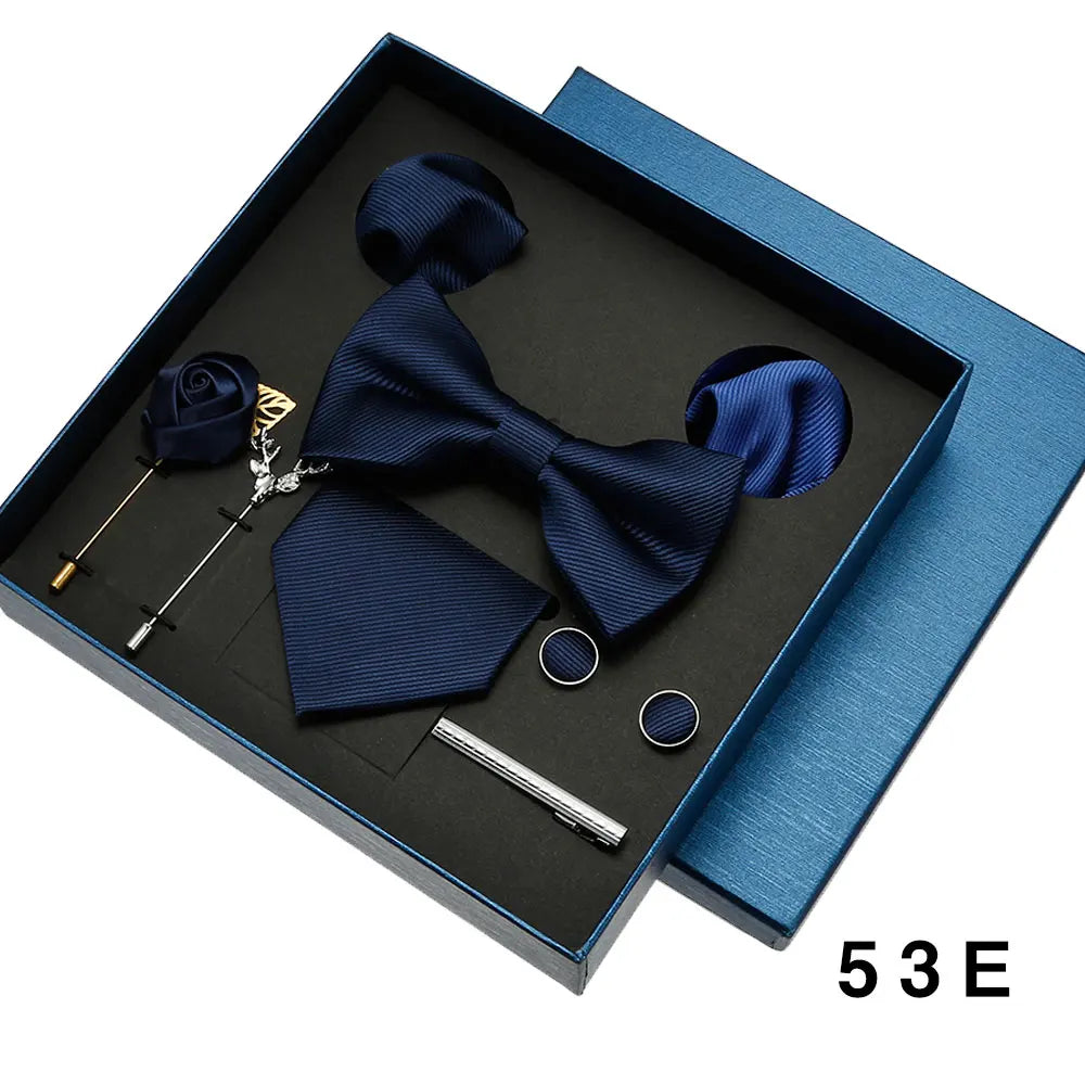 Coffret cadeau pour homme et femme, pochette, cravate, boutons de manchette, broche, couleur unie, pour mariage, affaires, vente en gros