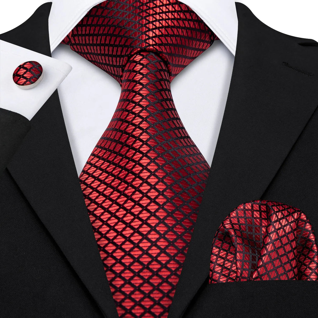 Barry.Wang Ensemble cravate et mouchoir en soie à carreaux pour homme, motif jacquard, idéal pour un mariage, un marié ou une équipe