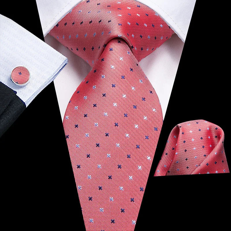 Hi-Tie 100% soie classique pour homme, cravate de mariage corail rose rouge pêche, pochette carrée, boutons de manchette, ensemble de cravates roses pour hommes, cravates cachemire unies