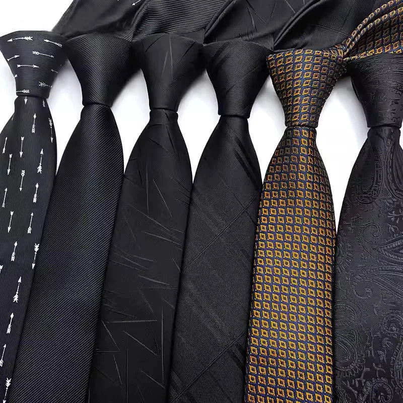 Cravate de luxe fine et étroite pour homme, 6 cm, noire, unie, à pois, rayée, en jacquard, idéale pour les soirées d'affaires