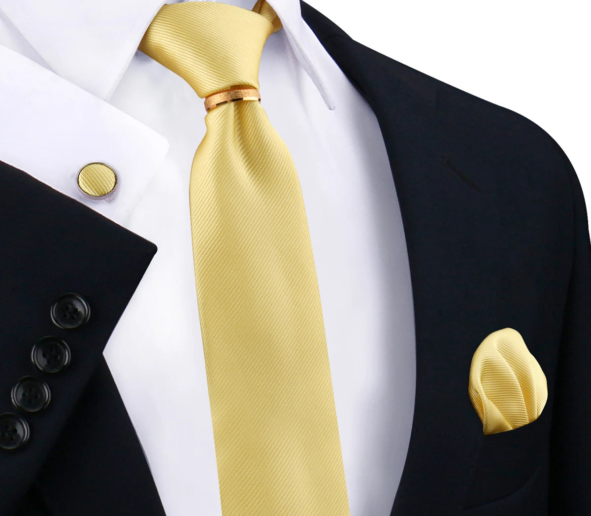 Ensemble de cravates en soie de luxe pour hommes, cravate, mouchoir, boutons de manchette avec anneau en métal doré, broche, costume, fête de mariage, accessoires pour hommes