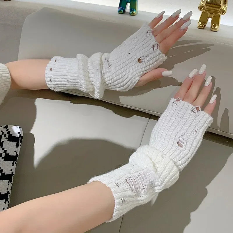 Gants unisexes en lambeaux, style punk gothique, mitaines en tricot, mitaines souples, extensibles et cassées, pour femmes et hommes