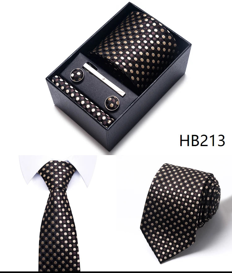 65 Colors Fashion Tie Handkerchief Set Tie Clip Necktie Box Man's Shirt Dark Red Accessories Men Wedding Holiday Gift