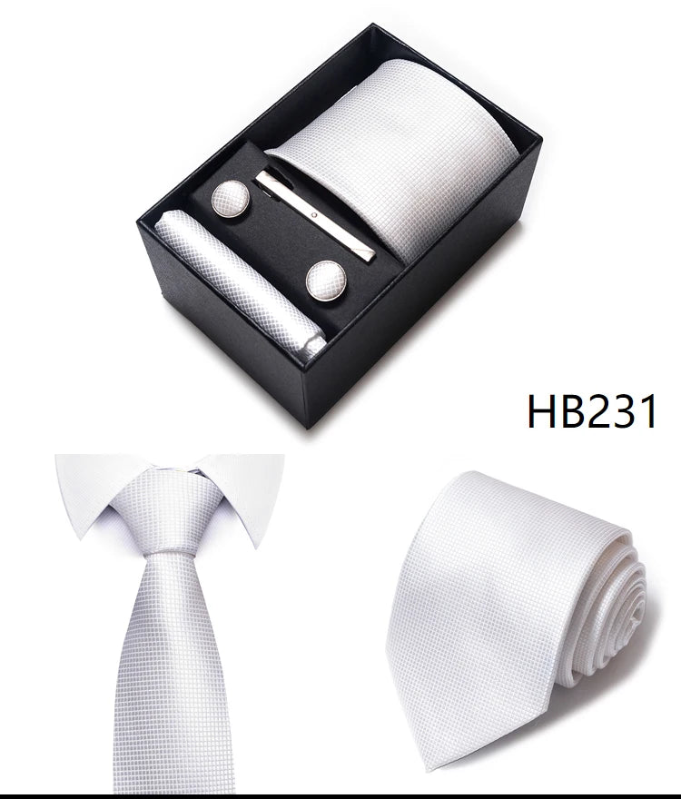 65 Colors Fashion Tie Handkerchief Set Tie Clip Necktie Box Man's Shirt Dark Red Accessories Men Wedding Holiday Gift