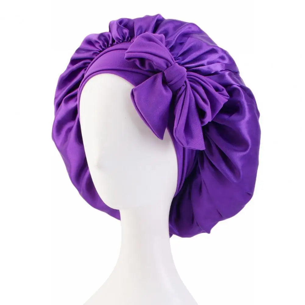 Women Shower Cap Sleeping Satin Bonnet Lace-up Bow Waterproof Women Braids Curly Night Hat Beauty Parlor Cap Salon Hat