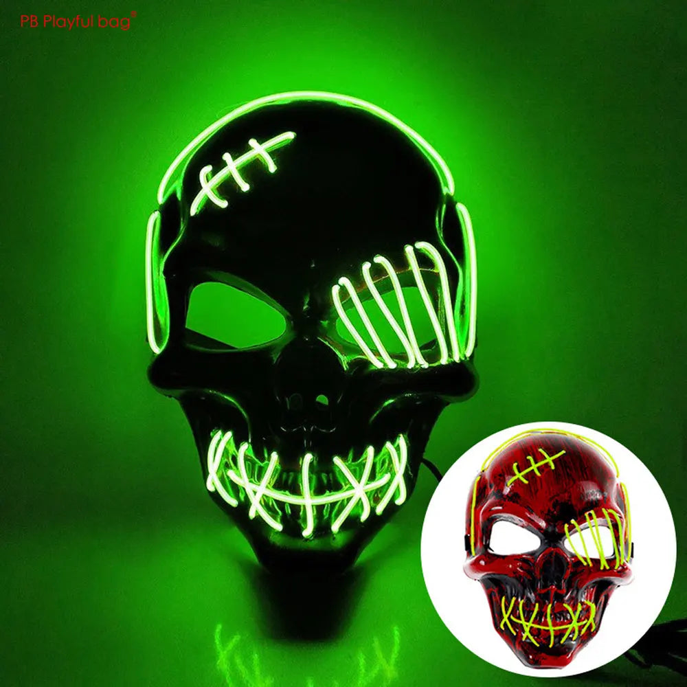 Masque lumineux LED en forme de crâne de pirate borgne, accessoire de fête d'Halloween, de cosplay, jouet de farce, lumière froide, fantôme d'horreur AC188