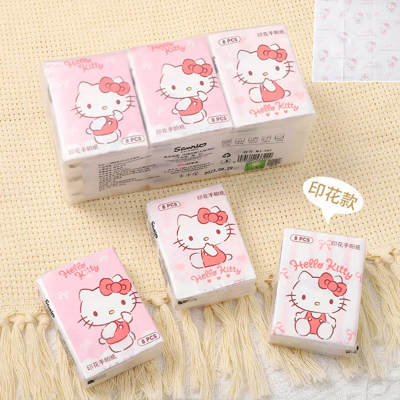 9pcs Hello Kitty Sanrio Tissue Pochacco Kawaii Cartoon Printed Handkerchief Cute Girl Portable Toilet Paper Girly Gift