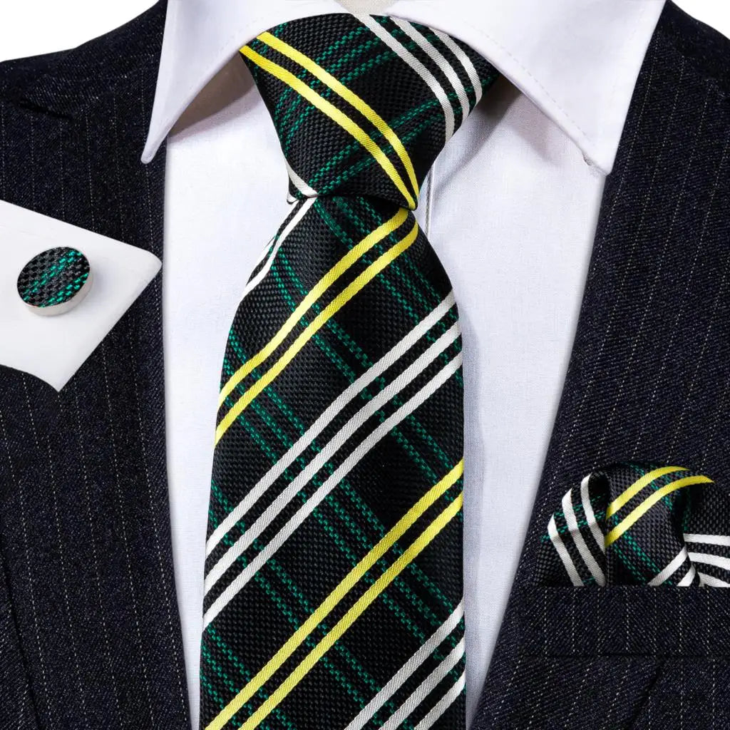 Barry.Wang Ensemble cravate et mouchoir en soie à carreaux pour homme, motif jacquard, idéal pour un mariage, un marié ou une équipe