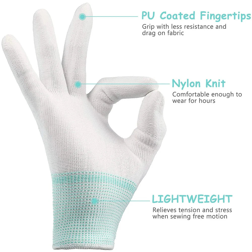 2 pares de guantes de acolchado para máquina de acolchado de movimiento libre, guantes de acolchado de nailon ligeros para coser y tejer.
